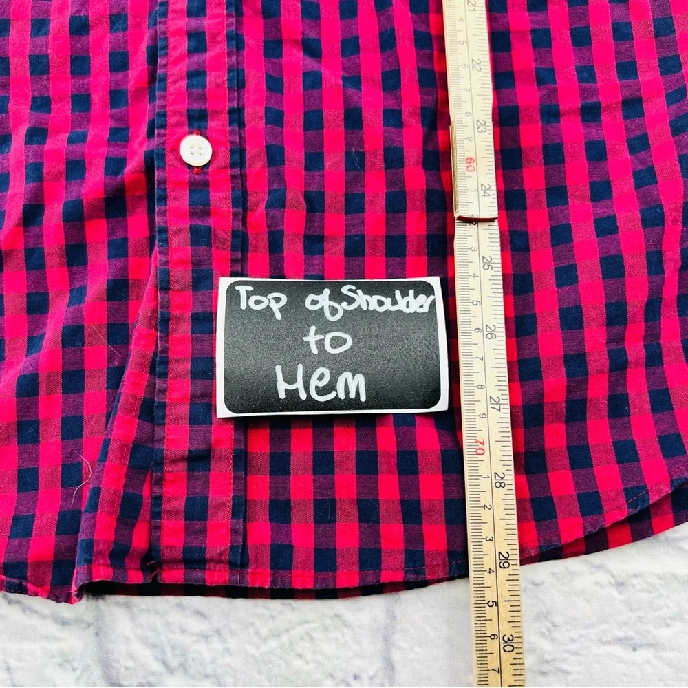 J. Crew Factory Men's Long Sleeve Button Down Shirt Red Blue Gingham Plaid